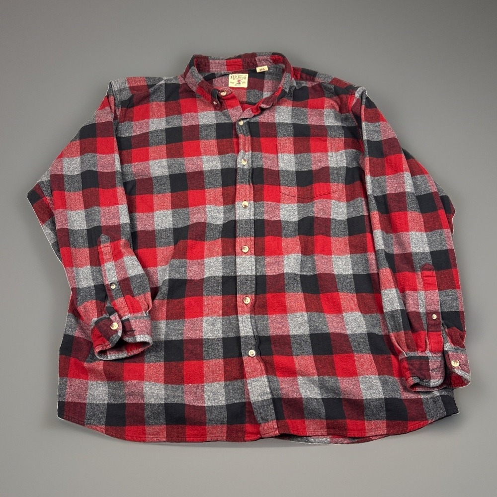 Mens Red Head Brand Co Red/Black/Gray Plaid Long Sleeve Button Down Flannel 3XL